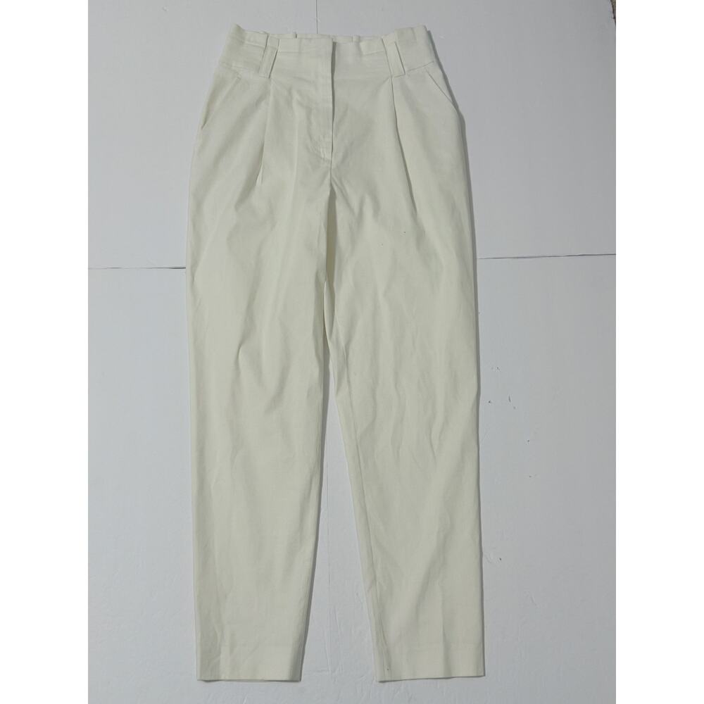 A.L.C. Linen Blend Pleated High-Waisted Trouser Pants, Off-White, Size 4
